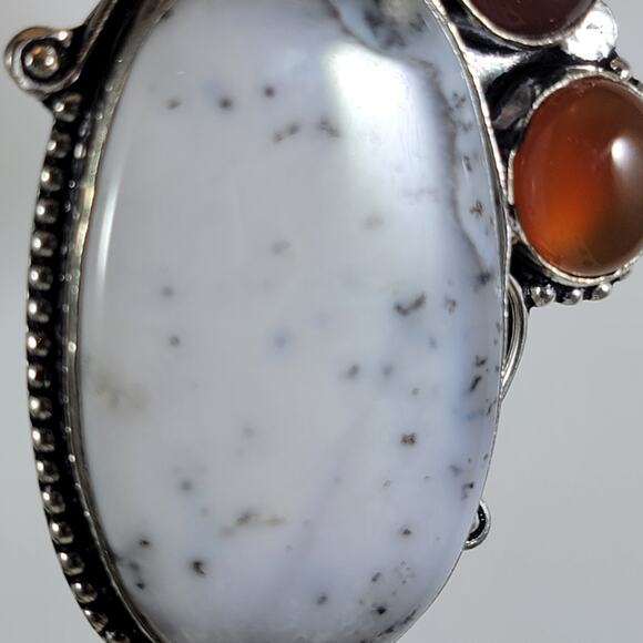 Gemstone Pendant Necklace – Opal, Carnelian & Chalcedony + 20" Silver Chain - Picture 5 of 10